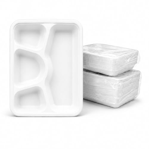 Greenplatter Heavy Duty Premium Bagasse Plates 4 Compartment (Pack of 25) Eco Friendly Sugarcane Disposable Dinner Dishes, Compostable Plate for Meals, BBQ, Party, Picnic, Microwave & Freezer Safe
