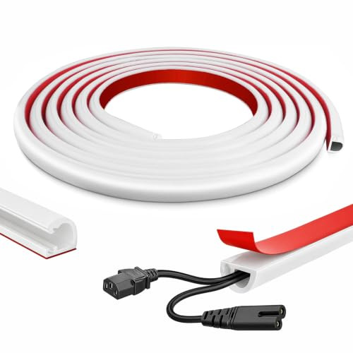 3M Cable Trunking Self Adhesive, White Paintable Wire Hider for Walls, Flexible Trunking for Electric Cables Hide Single TV Wires - Cord Cover Organiser for Home Office, Rental Flat, Dormitory