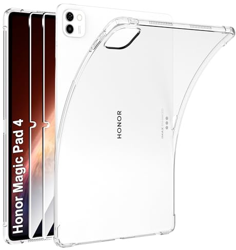 Effcotuo Hülle für Honor Magic Pad 4 Cover mit 2 Stücke Schutzfolie für Panzerglas Displayschutzfolie Kamera Schutzfolie Durchsichtig Handyhülle Transparent Silikon TPU Schutzhülle Case