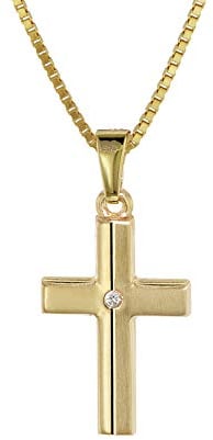 trendor Kinder Kreuz Gold 333 mit Zirkonia und goldplattierte Kette 08516-42 42 cm