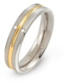 Boccia Damenring aus Titan Teil-Goldplattiert mit 2 Diamanten 0,01ct in der Farbe Silber-Gold, Ringgröße: 54, 0144-0154