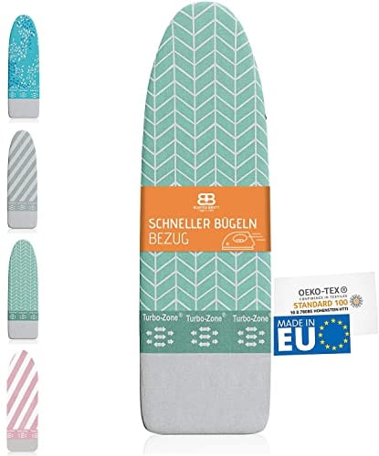 Buntes Brett ® Nur Bügelbrettbezug für Dampfbügeleisen (Größe M) | Universal bis max. 120x40 cm | Bügeltischbezug für schnelles und leichtes Bügeln | Made in EU | Dampfbügelstation geeignet | Mint