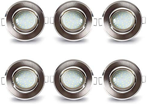 LAMPAOUS Led Einbaustrahler Dimmbar 230V Flach Spots Warmweiss 6er-Set Aluminium Einbauleuchten mit 5 Watt 400lm Led Keramik Modul Einbauspots Deckenspots Deckenleuchten 35mm Einbautiefe Schwenkbar