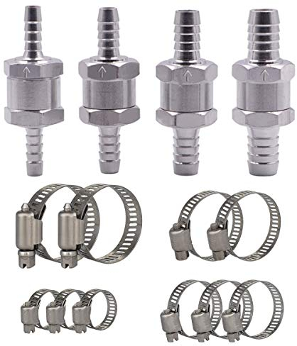 Clapet Anti-Retour Valve à Carburant,Tianher 4 Pièces Aluminium Carburant Non Retour Clapet Anti-Retour à Essence Diesels Car Auto 6mm 8mm 10mm 12mm Valve de Contrôle avec 10 Collier Serrage Inox.