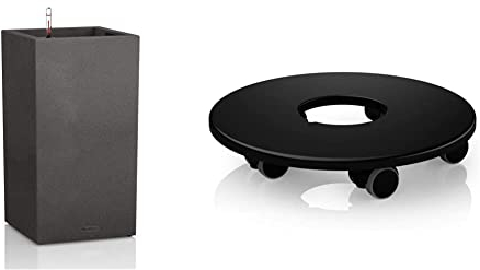 Lechuza Komplett-Set für Garten, Schwarz, 40 x 40 x 76 cm, 13622 & Canto 40, Classico/Quadro 50, Cube 40, CURSIVO 40 Rolluntersetzer, Schwarz, 30 x 30 x 5.8 cm