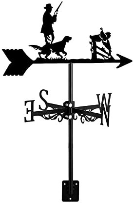 ZNEL Wetterhahn, Wetterfahne Aus Edelstahl Farm Scene Jäger Mit Hund Jagen Dekoration Edelstahl Dekoration Windrichtungsanzeiger Mit Dachhalterung Ornamente,Hunter & Dog