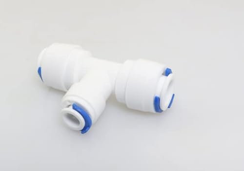 ZYAMY 2 Stück 3/8 Zoll x 3/8 Zoll x 1/4 Zoll T-förmige 3-Wege-Rohre OD Push Fit Quick Connect Kunststoff RO Armaturen Wasserreiniger Zubehör