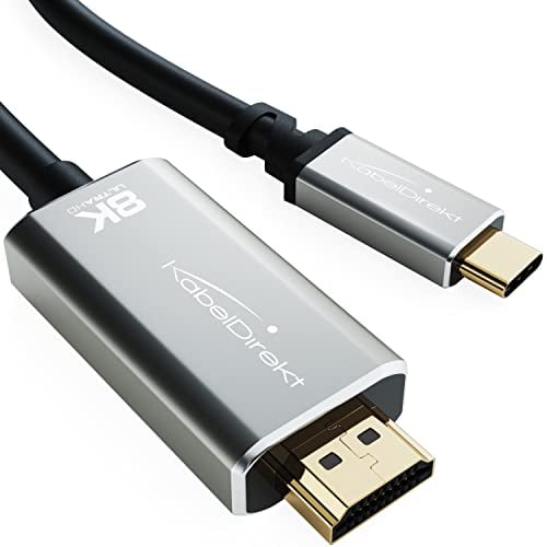 KabelDirekt – Câble adaptateur 8K USB C vers HDMI 2.1 pour des sports électroniques, connecteurs métalliques incassables – 1,8 m (8K/60Hz et 4K/120Hz, ordinateurs de jeu aux téléviseurs ou moniteurs)