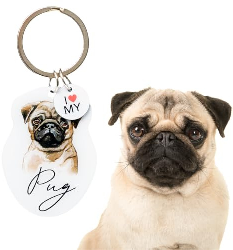 Splosh Haustier Personalisierte Schlüsselanhänger Personalisierte Geschenke für Sie & Ihn Katze Hund Mama Geschenke, mops, S