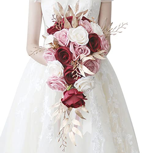 ISAKEN Wasserfall Brautstrauß Brautstrauss Hochzeit Hochzeitssträuße Wasserfall Stieg Kunstblume Blumenstrauß Herren Damen Tanzparty Hochzeit Zubehör für Hochzeit Brautjungfer Hochzeitsdekoration