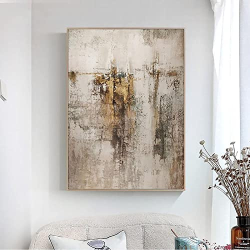 HYFBH Großer Rahmen, Beige-Gold-Braun, abstraktes Kunstgemälde für Wohnzimmer, Beige-Grau-Gemälde, skandinavische Wandkunst, Heimdekoration, 60 x 85 cm/24 x 33 Zoll, mit Rahmen