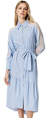 Twinset Knielang für Damen, Marke Twinset, Modell Chemisier mit Spitzenrand und Gürtel 231TP2153, aus Baumwolle., hellblau, 36