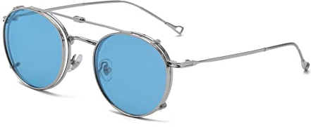 kachawoo Flip-up Gläser mit polarisierten Sonnenbrillen Lens Clip auf Sonnenbrillen für Männer Frauen Grün Rosa Blau Multifunktionsrahmen (silver with blue)