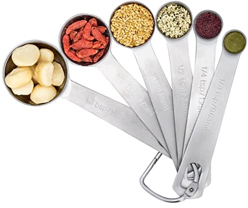 AKHTART 6 Piece Stainless Steel Measuring Spoons, Stackable Measuring Spoons Set, Scale Spoon, Metal Weighing Spoon for Baking, Measuring Tools, Cooking, Cups (Round)