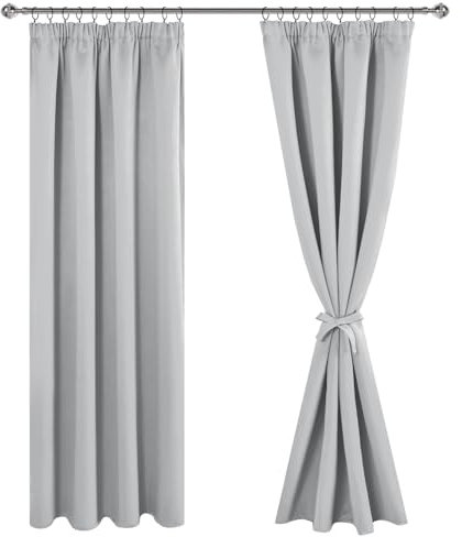 JIUZHEN Verdunklungsvorhänge Gardinen mit kräuselband Vorhang Blickdicht Gardinen Wohnzimmer Vorhänge Schlafzimmer Thermovorhang Silbergrau, H225 x B140 cm,2er Set