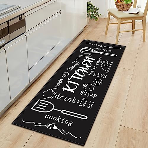 LYFDN Tapis de Cuisine Antidérapant Vaisselle en Noir et Blanc Tapis pour Devant Evier Absorbant, Doux Tapis du Sol pour Salon Chambre Passage Lavable en Machine 60 x 120cm