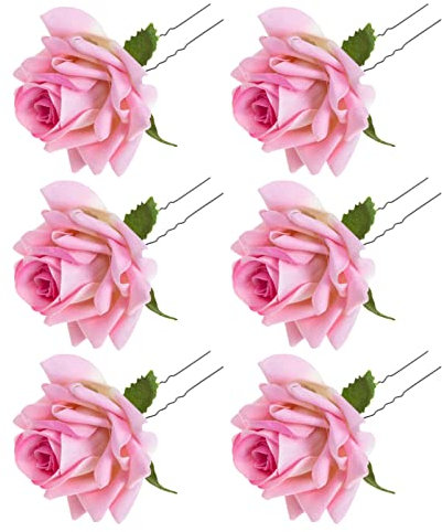 FRCOLOR 6Pcs Rosa Forcella Rosa Per La Cerimonia Nuziale A Forma Di U Tornante Sposa Copricapo Per La Cerimonia Nuziale Bambini Rosa Oro Pettine Dei