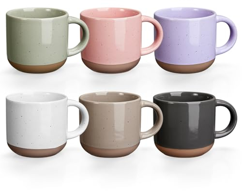 Gencywe Morandi Lot de 6 mini tasses à expresso en céramique de 150 ml avec poignée – Tasses à café demi-tasse en porcelaine de style moderne – passent au micro-ondes et au lave-vaisselle