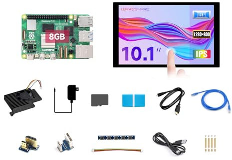Waveshare Display Kit A, Compatible with Raspberry Pi 5, Bundle with Raspberry Pi 5 8GB, 10.1DP-CAPLCD, Cooler, 64GB TF Card, Cables and so on (14 Items)