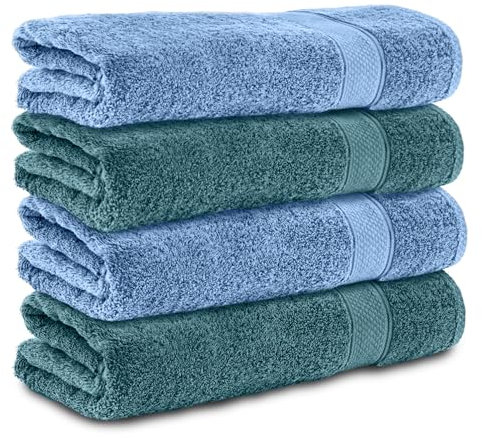 Komfortec 4er Handtücher 50x100 cm Set aus 100% Baumwolle, Frottee, Weich, Petrol/Hellblau