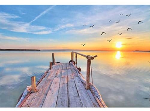 DCIDBEI Square Diamond Painting Sonnenuntergang am Meer 50x40 cm Diamond Painting Erwachsene Eckige Steine Sonnenuntergang Diamond Painting Landschaften und Natur Diamant Painting Bilder Brücken
