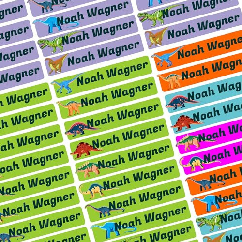 Namensaufkleber Set - Kinder - Dinosaurier - ab 54 Stück - 38x7 mm - mit Wunschtext - Name - personalisiert - Namensetiketten - für Jugendliche - Firma - Universität - Schule - Kinder - KITA