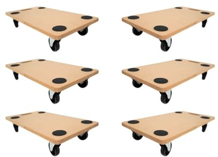 PROREGAL Profi Transportroller Hercules 30x60 cm Schwerlast bis 200 kg mit 4 Gummirollen & Griff, MDF Holzplatte, 6er Set Rollbrett für Möbel Möbelroller Transporthilfe für Umzug Pflanzen Werkstatt