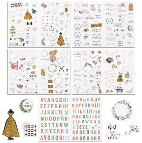 BETESSIN Hochzeit Aufkleber Gästebuch Transparent Hochzeitssticker Fotoalbum Aufkleber Scrapbooking Sticker Gold Grün Vintage Sticker Umschlag Etiketten Hochzeitsdeko