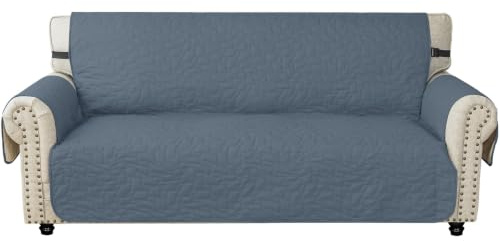 Ystyle Wasserdicht Sofabezug 3 Sitzer mit Armlehne, Graublau | Universell Abriebfest für Wohnzimmer, Modern Sesselschoner, Sofaüberwürfe Rutschfest, Kratzfest Sofa Cover für Katze Hund