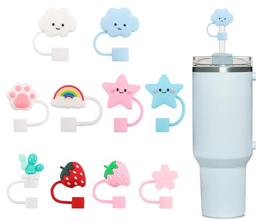 ktxaby 10 PCS Straw Covers Cap for Stanley Cup, Dust Proof Reusable Straw Tips Lids for 0.4 Inch/10 mm Straws (10 Styles)