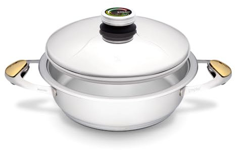 Zepter URA Masterpiece Edelstahl-Kochgeschirr, 3Qt sichere Antihaft-Pfanne, Dutch Oven & Kasserolle mit Deckel, 3-lagiger Boden, 24,1 cm Ø Saucenpfannen, Induktion, spülmaschinen- und ofenfest,