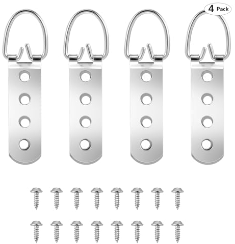 Giantree D-Ring-Bildaufhänger, 4 Stück D-Ring Bilderrahmen Aufhängehaken, Bildaufhänger mit 16pcs Schrauben für Schwere Bilder D-Ring-Bildaufhänger zum Aufhängen von Uhren Gemälden Kunstwerken Bildern
