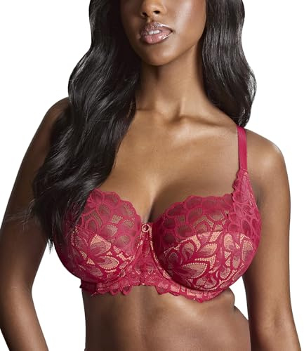 Panache Women’s Allure Full Cup Bra – Sheer Lace with Side Sling & Power Mesh Support, Raspberry, 32F