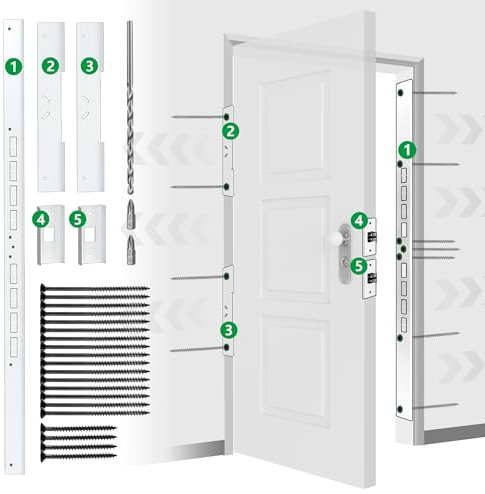2024 Updated 46 Heavy Duty Door Reinforcement Set for Jamb, Frame & Hinges, Included 9/64 Long Drill Bit & Door Seal, Easy to Install, Ideal for DIY Home Door Security, White