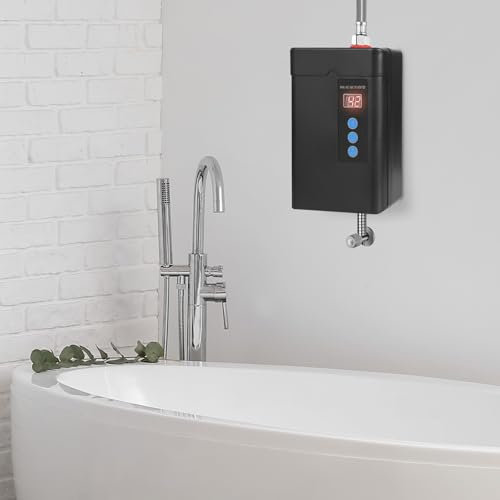 Calentador de agua electrónico de 5 L, con protecciones, protección contra sobretemperatura y pantalla LED, calentador de agua eléctrico hasta 55 ℃ para baños, cocina, 13,5 x 24 cm, color negro