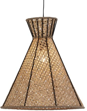 LAMPARA DE TECHO 42X42X43 METAL NEGRO/RATAN NATURAL