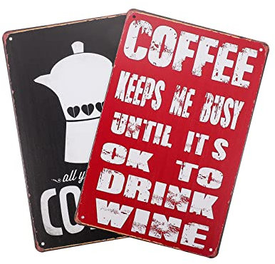 Cabilock 2 Piezas pintura de lata de café cartel de cafetería vintage carteles de hojalata antiguos decoración vintage cartel de hierro para decoración signo de café plancha de café pósters
