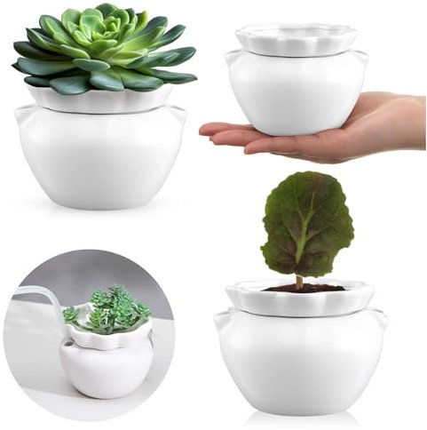 Sunnychicc 4 Set 10,2 cm afrikanische Veilchen-Töpfe, selbstbewässernder weißer Keramik-Pflanzgefäß, hochsaugfähiger innerer Pflanztopf für Zimmerpflanzen, Pflanzenliebhaber, idealer Blumentopf,