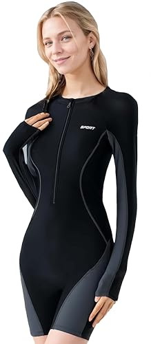 BEACHKINI Women's One-Piece Surf Suit, Long Sleeves,Mid-Length Pants, New Elastic Fabric, UV Protection