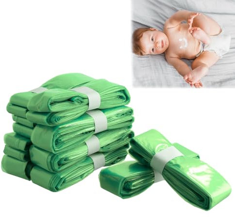 12Pcs Nappy Bin Refill, 4.5m Nappy Disposal Bags Extra Thick Smellproof Antibacterial Multilayer Film, Baby Scented Refills Diaper Pail Disposal Sacks for Most Diaper Pail (Green)