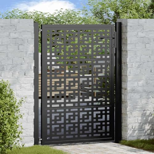IKAYAA Puerta de Jardín 105x130 cm, Puerta para Valla con Sistema de Cerradura Acero Oxidado, diseño en Cruz