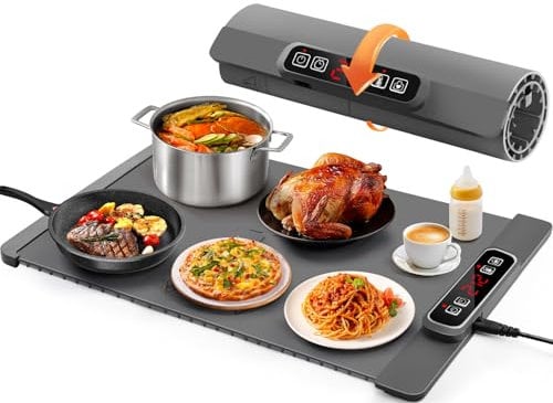 AUTOPkio Food Warming Mat, Foldable Electric Warming Tray 300W Food Warmer Plate with 5 TEM Modes, 4 Timers Auto-Off, Child-Lock for Buffets Server Party Family Gatherings