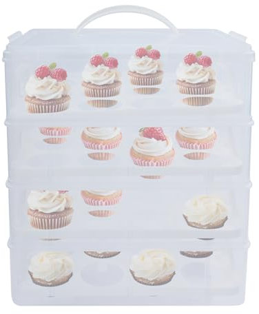 AUYART Cupcake Träger Kuchen Transportbox 48 Cupcake Transportbox 4 Etagen Abnehmbare Cupcake-Aufbewahrungsbox mit Tragegriff für Lagerung Von Desserts, Cupcake-Verpackung 35 * 25 * 39 CM