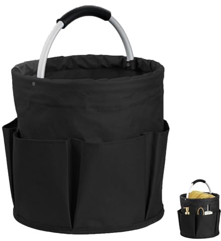 Universal Reinigungs Caddy, Faltbarer Putzmittel Organizer, Reinigungstasche Putzmittel Organizer Tragba mit Griff 6 Seitentasche, Putzmittel Organizer, für Picknicks, Gartenaktivitäten, Schwarz