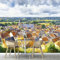 Fototapete 3D Effekt Dorf Stadt Fototapeten 220g/m² Seidenstoff Tapeten 400×280cm Wandtapete Ölgemälde Landschaft Moderne Wand Schlafzimmer Wohnzimmer