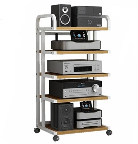 WLCGYD Audio Rack HiFi Regal 5-stufiges Audio-Rack, AV-Medienständer Aus Holz/Hi-Fi-Rack, AudioTower Mit Rädern Für Stereo-Receiver, Regal Für Elektronische Geräte