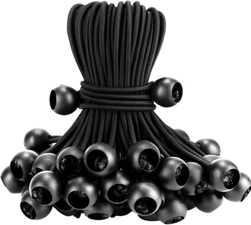 20 Stück Bungee-Schnüre mit Kugeln, 15cm Bungee-Krawatten mit Bungee-Kugeln Heavy Duty Tarpaulin Ball Bungee für Tarpaulin, Camping Tarp und Haushaltsgegenstände (Schwarz)