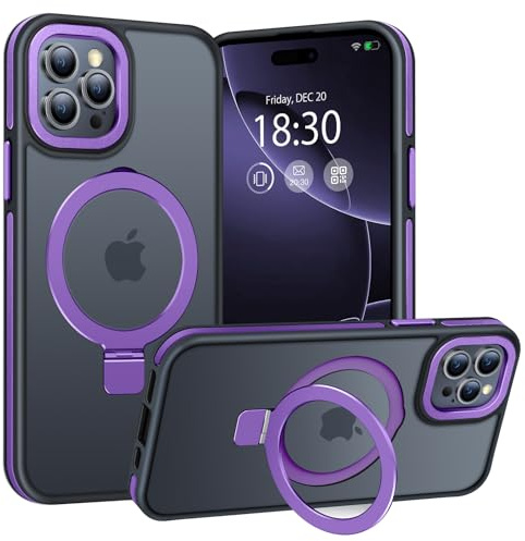 BENTIACC Magnetic Stand Case for iPhone 16 Pro, Purple | Military Drop Protection, Shockproof Anti-Fingerprint Matte Phone Case with Ring, Hands-free Cover for Video Work