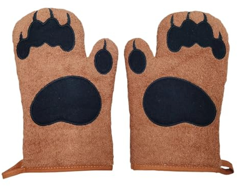 ZPFDSG Oven Gloves Microwave Oven Mitts Heat Resistant Cotton Gloves Bear Paw Heat Insulated Baking Gloves(Coffee Color)