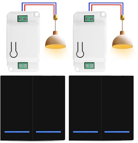 Set di interruttori radio RF433, interruttore di sicurezza radio a 230V e controller ricevitore da 50M, interruttore radio, installazione semplice per lampade fino a 2000W - 2 interruttori neri e 2